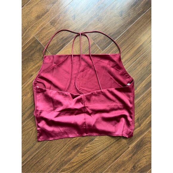 Lulus L burgundy spaghetti strappy drape crop top - Picture 2 of 3